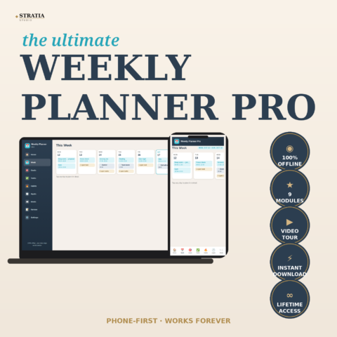 Weekly Planner Pro: Week-at-a-Glance Digital Planner + Meal Planner | Phone-First, 100% Offline